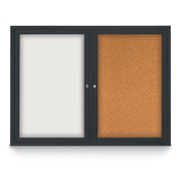 United Visual Products Decor Wood Combo Board, 60"x48", Light Oak/White Porcelain & Medium Grey UV704DEFAB-LTOAK-WHTPORC-MEDGRY - main
